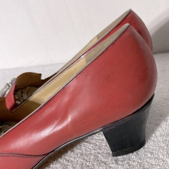 Vintage Barker Coral Leather Slip On Low Heel Loafers W Grey Tassels 9 - Picture 11 of 16